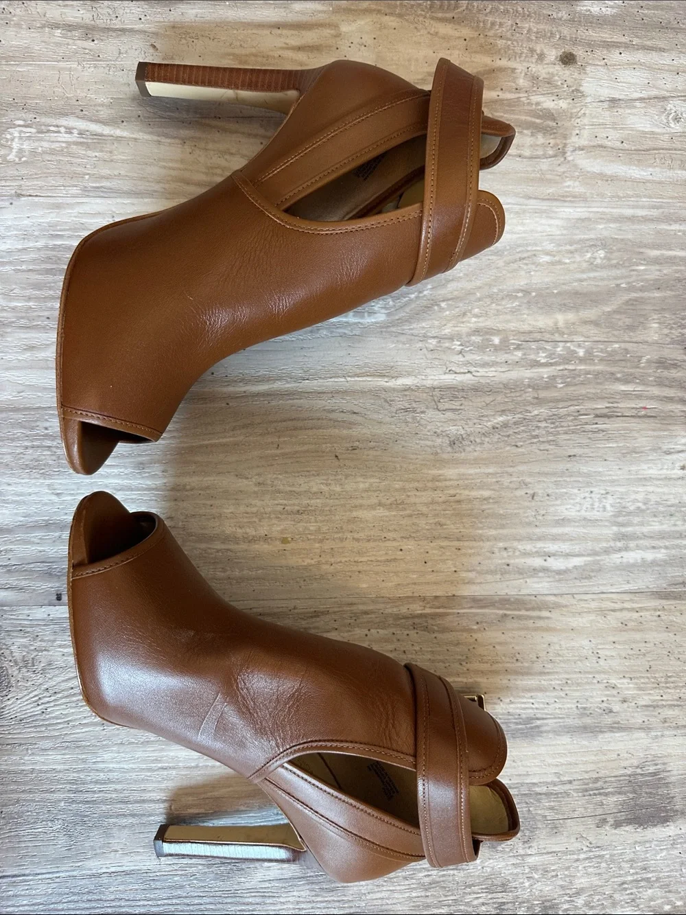 Michael Kors Brown Open-Toe Ankle Booties with Buckle leather upper 4” heel